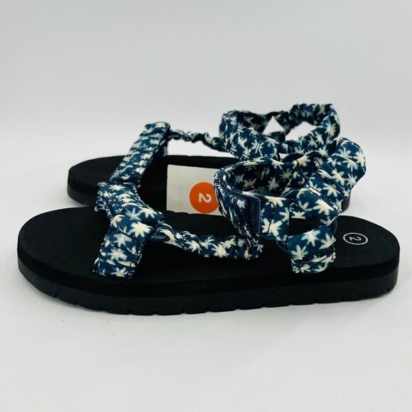 Cat & Jack Kids Girls Navy Blue Floral Platform Sport Sandals Size 2 - Picture 7 of 11